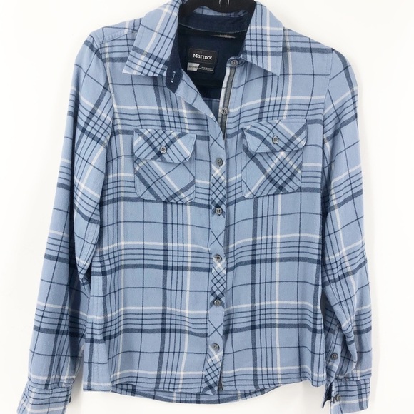 ✅ Marmot Bridget BLUE Flannel Shirt Lt. Blue XS - Picture 1 of 6